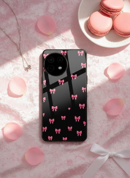 Dark Aesthetic Bows Premium Glass Back Cover For One Plus 13, 12, 11, 10, Nord Series
