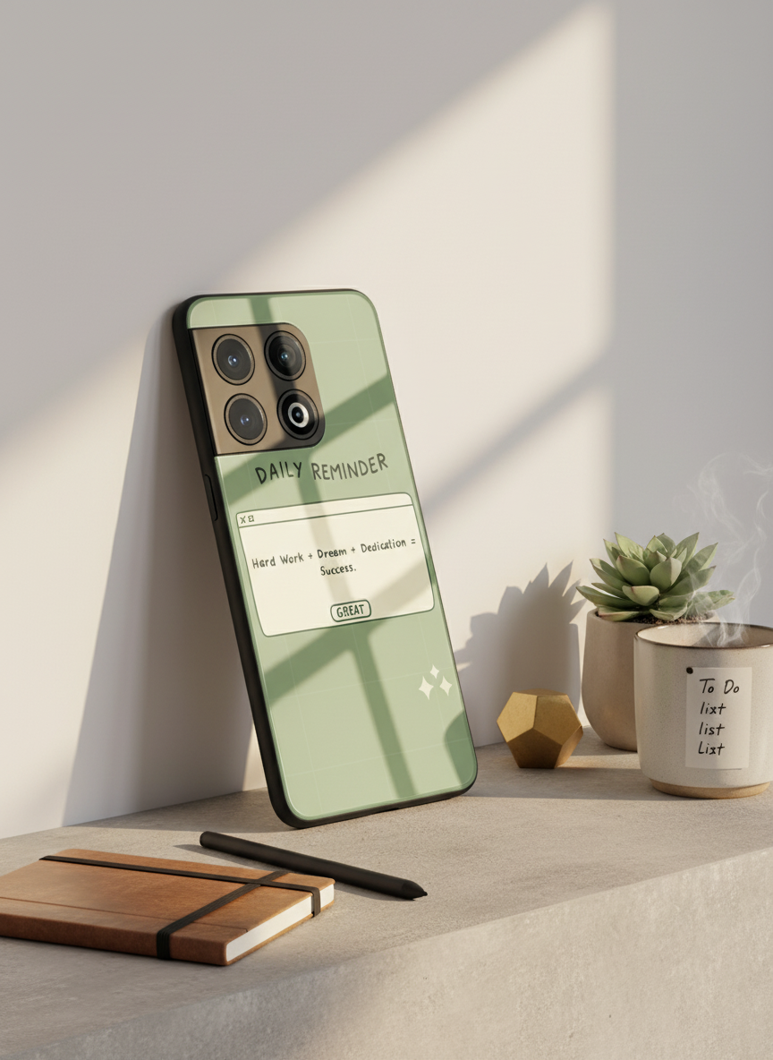 Daily Reminder-Sage Green Premium Glass Back Cover For One Plus 13, 12, 11, 10, Nord Series