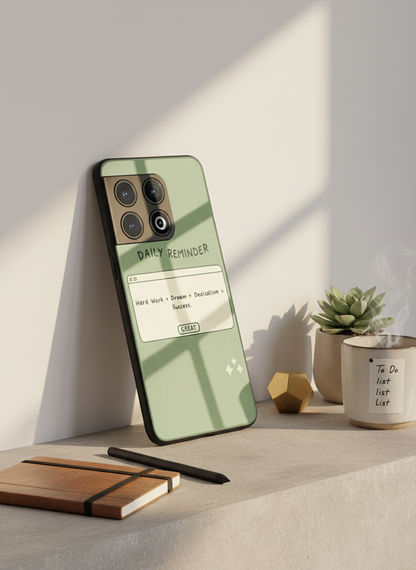 Daily Reminder-Sage Green Premium Glass Back Cover For One Plus 13, 12, 11, 10, Nord Series