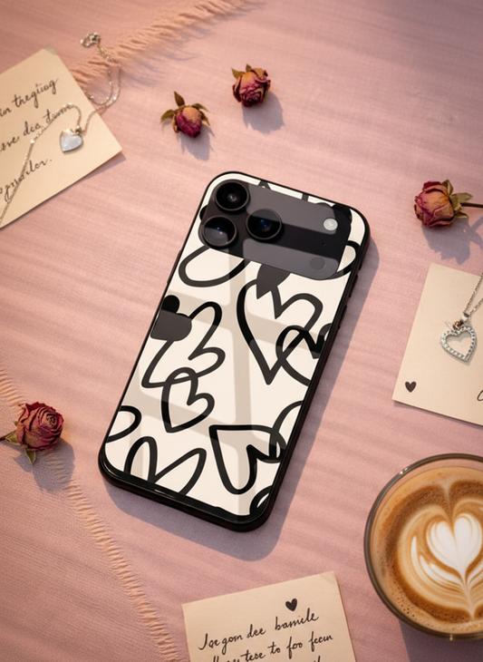 Black Heart Premium Glass Back Cover For iPhone 11-17 Models