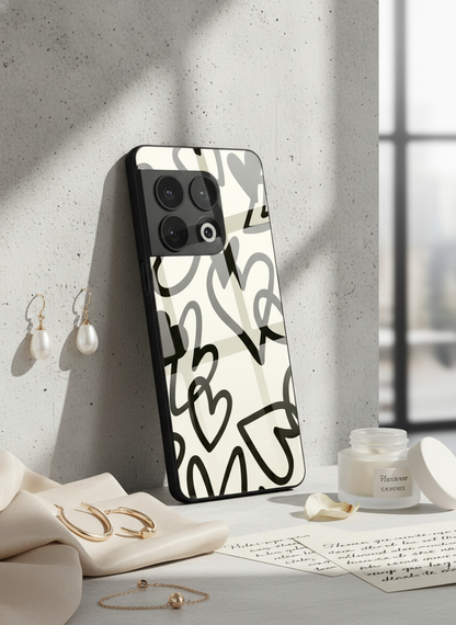 Black Hearts Premium Glass Back Cover For One Plus 13, 12, 11, 10, Nord Series