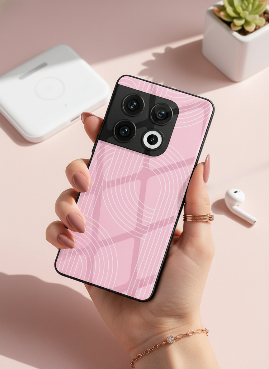 Linear Blush Glass Back Cover For One Plus 13, 12, 11, 10, Nord Series