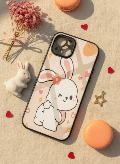 Bunny Pooh Premium Glass Back Cover For iPhone 11-17 Models