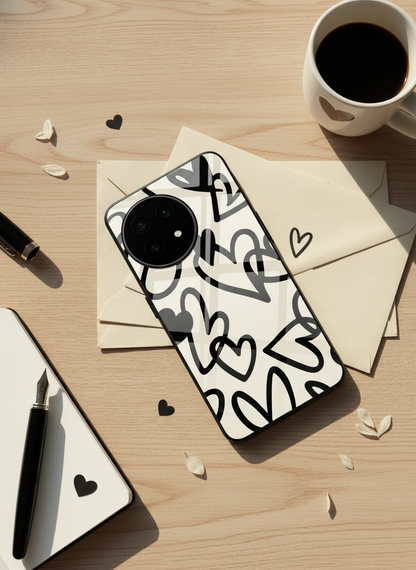 Black Hearts Premium Glass Back Cover For One Plus 13, 12, 11, 10, Nord Series