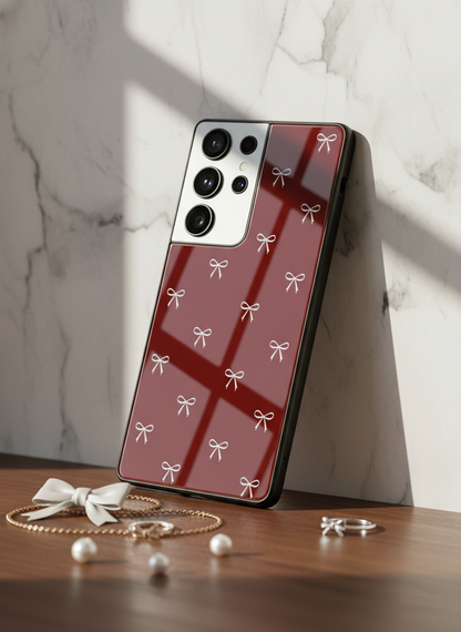 Red Bow Beaut Premium Glass Back Cover For Galaxy S, A, M & F Series