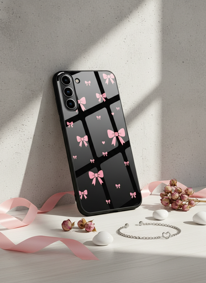 Dark Aesthetic Bows Premium Glass Back Cover For Galaxy S, A, M & F Series