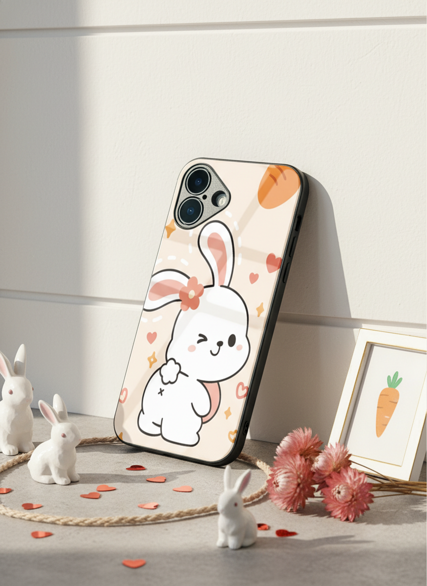 Bunny Pooh Premium Glass Back Cover For iPhone 11-17 Models