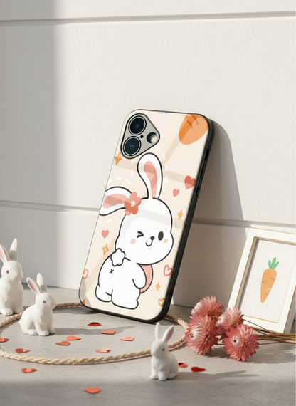 Bunny Pooh Premium Glass Back Cover For iPhone 11-17 Models