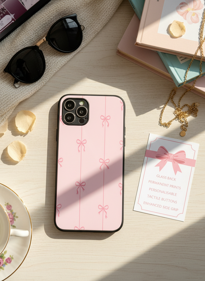 Bows Stripes Premium Glass Back Cover For iPhone 11-17 Models