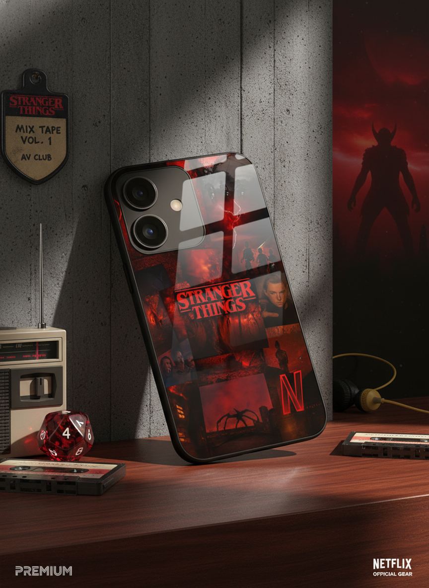 STRANGER THINGS- Red Realm Edit Premium Glass Back Cover For iPhone 11-17 Models