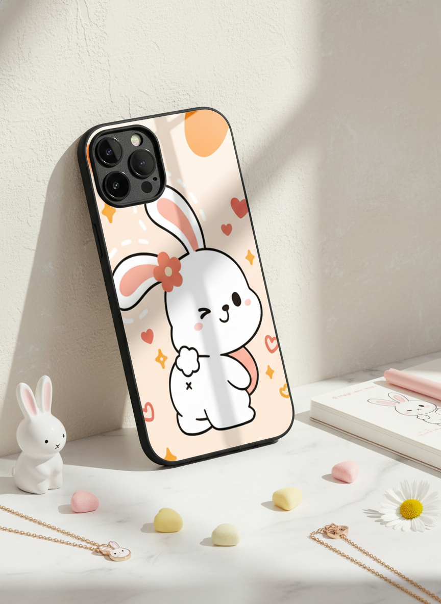Bunny Pooh Premium Glass Back Cover For iPhone 11-17 Models