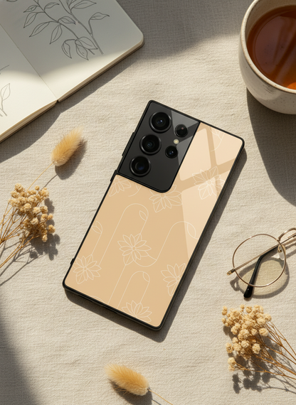 Floral Minimal Line Pattern Premium Glass Back Cover For Galaxy S, A, M & F Series