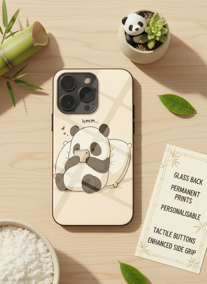 Hmm Panda Premium Glass Back Cover For iPhone 11-17 Models