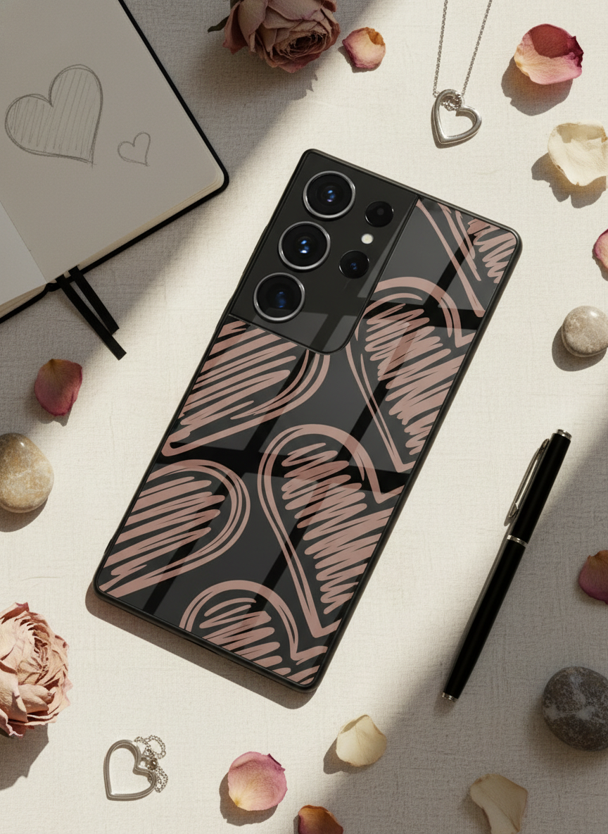 Heartlines Premium Glass Back Cover For Galaxy S, A, M & F Series