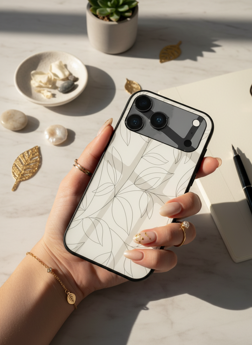 The Petal Sketch Premium Glass Back Cover For iPhone 11-17 Models