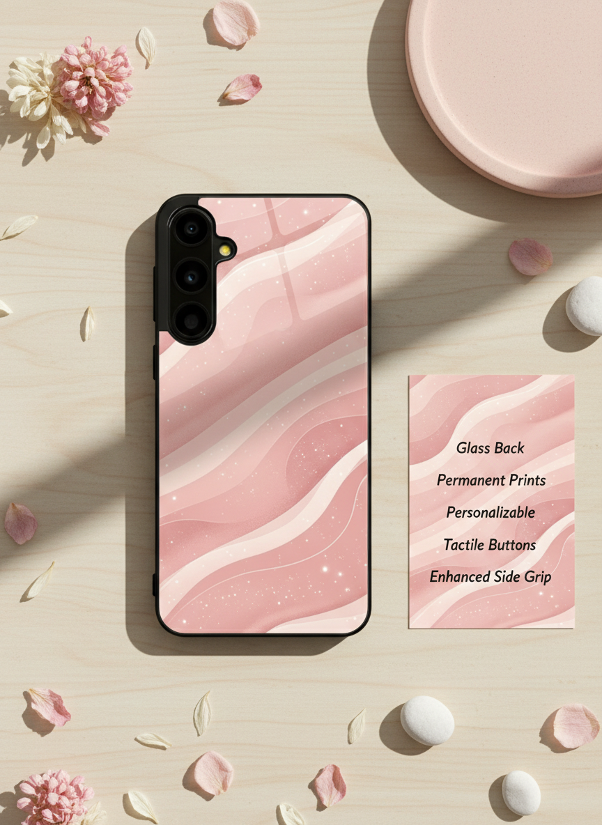 Rose Wave Premium Glass Back Cover For Galaxy S, A, M & F Series
