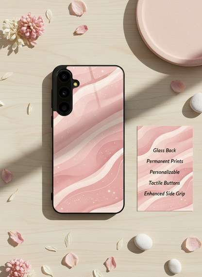 Rose Wave Premium Glass Back Cover For Galaxy S, A, M & F Series