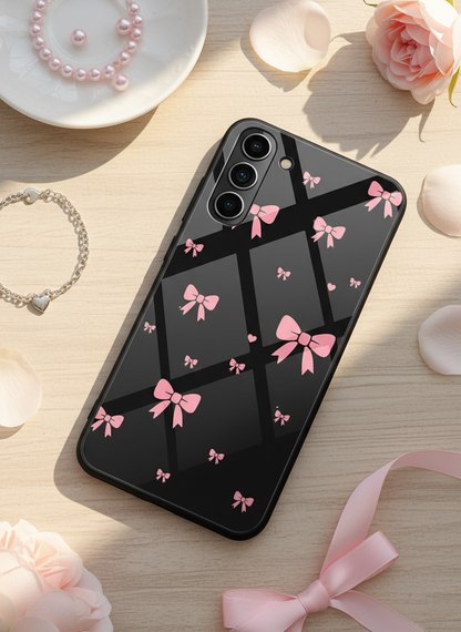 Dark Aesthetic Bows Premium Glass Back Cover For Galaxy S, A, M & F Series