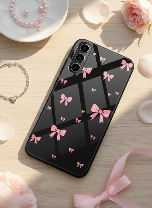 Dark Aesthetic Bows Premium Glass Back Cover For Galaxy S, A, M & F Series