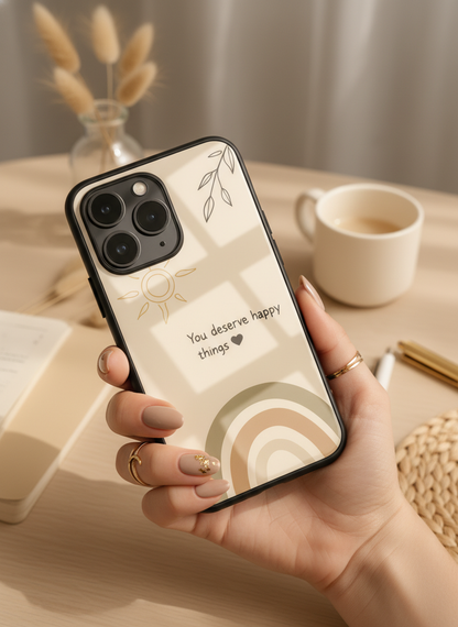 Happy Things Premium Glass Back Cover For iPhone 11-17 Models