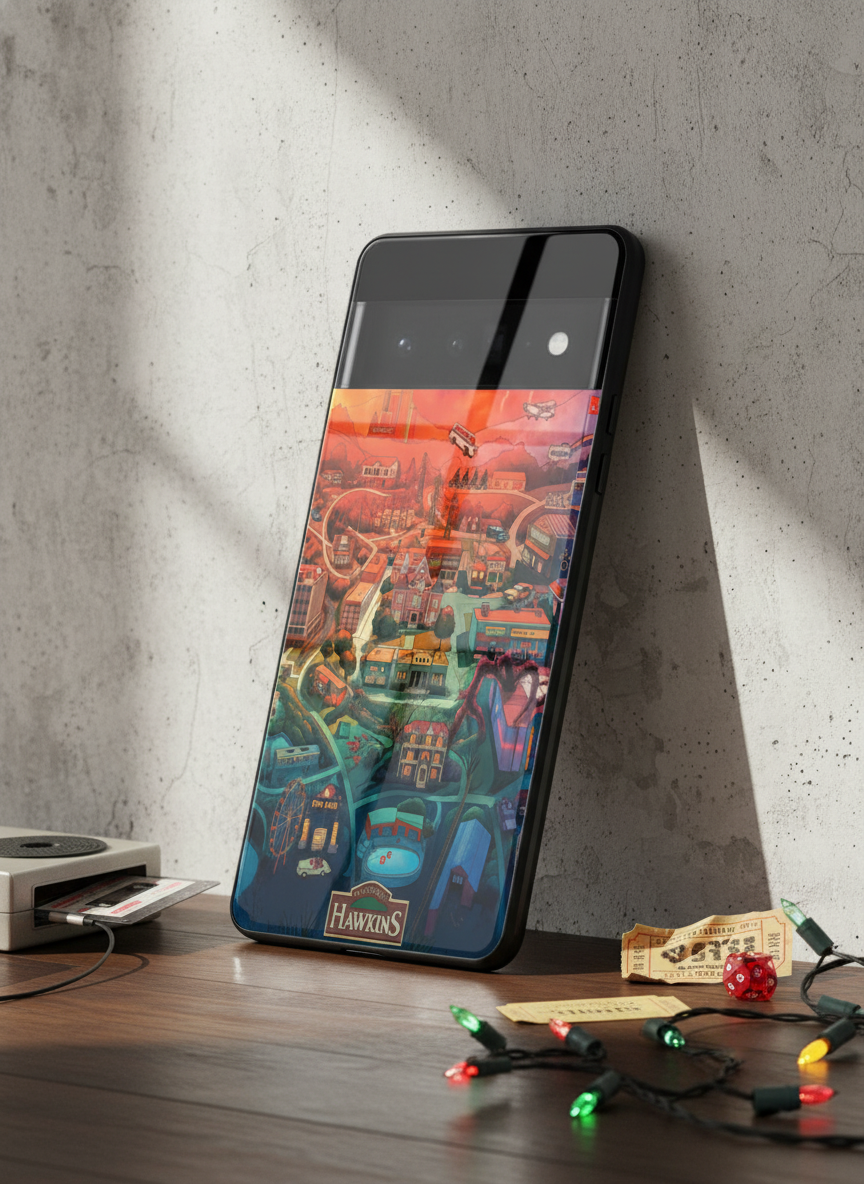 STRANGER THINGS- Hawkins Cinematic Map Premium Glass Back Cover For Google Pixel 7,8,9,10 Series