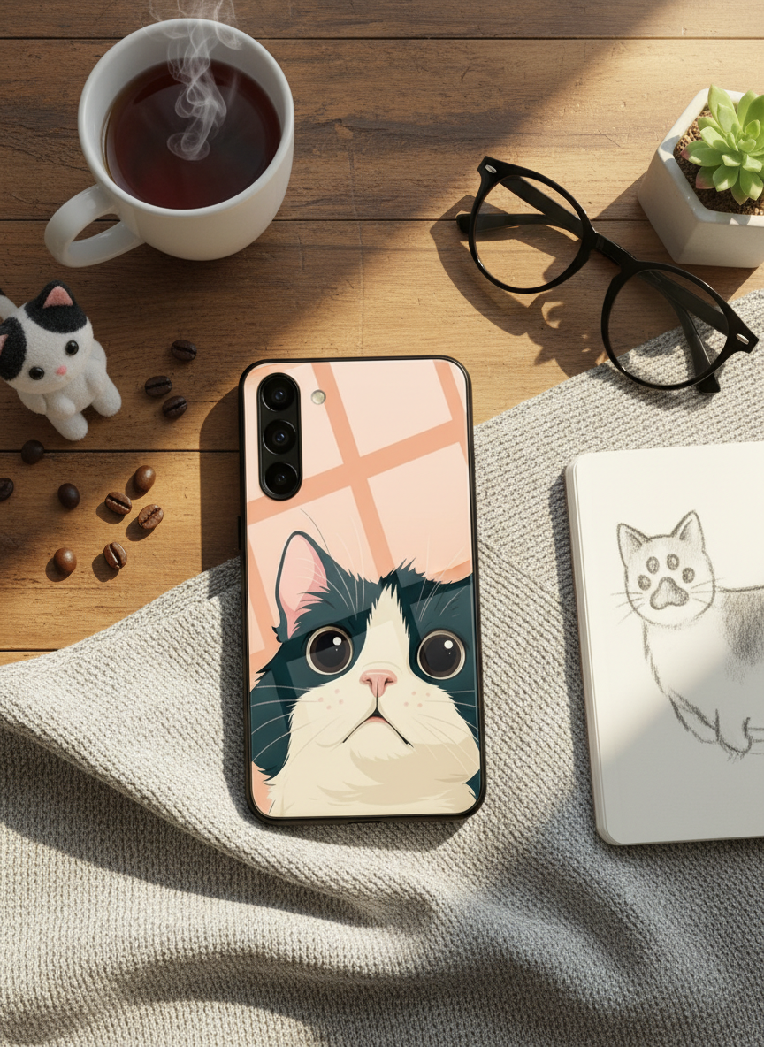 Dreamy Cat Premium Glass Back Cover For Galaxy S, A, M & F Series