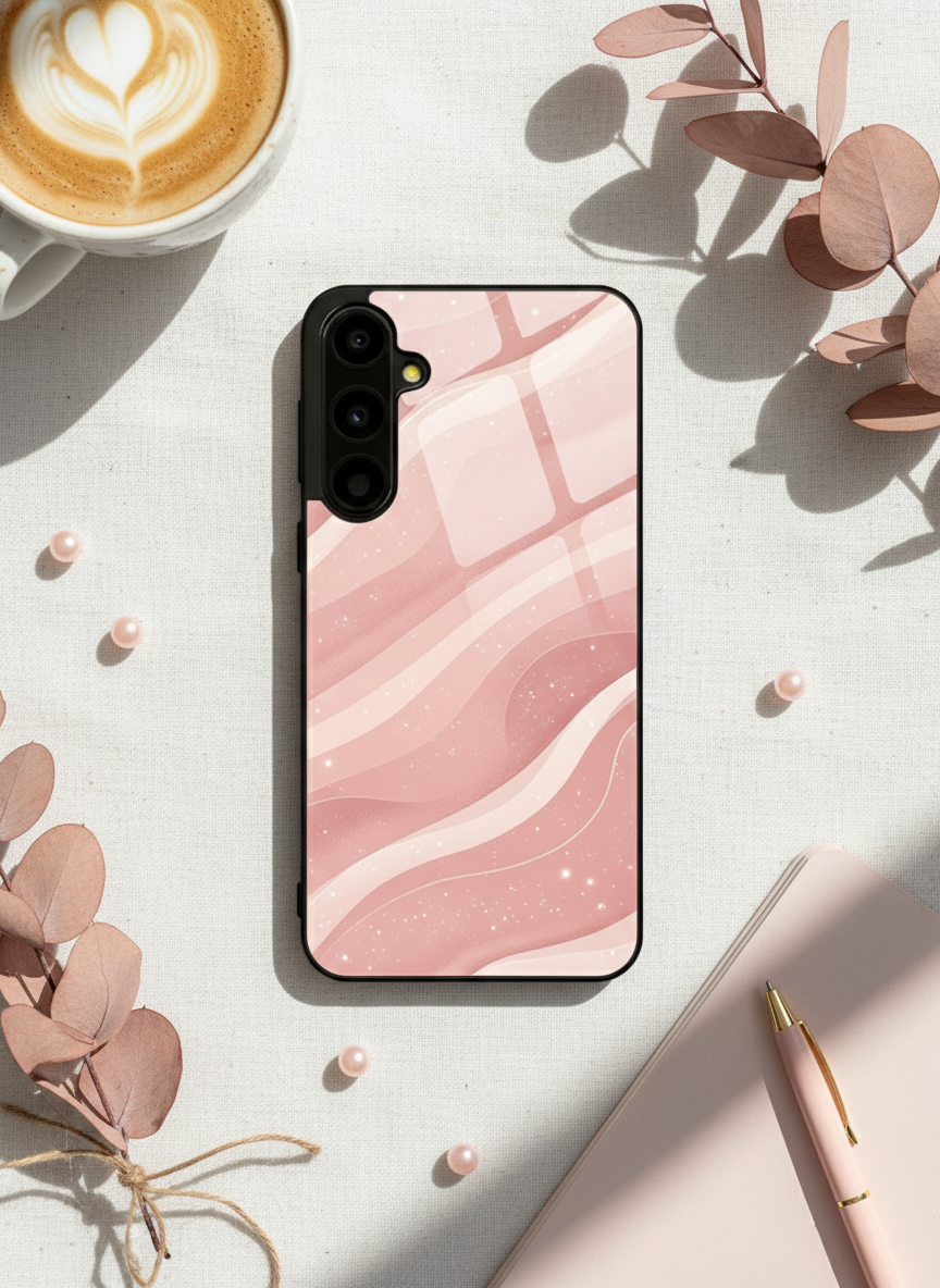 Rose Wave Premium Glass Back Cover For Galaxy S, A, M & F Series