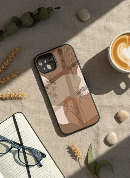 Earthy Petals Premium Glass Back Cover For iPhone 11-17 Models