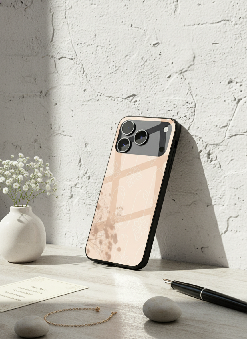 Floral Minimal Line Pattern Premium Glass Back Cover For iPhone 11-17 Models