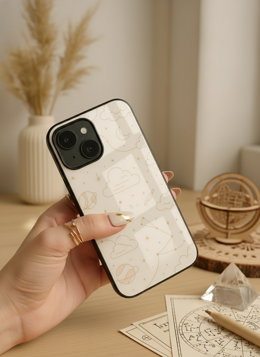 Celestial Love Premium Glass Back Cover For iPhone 11-17 Models