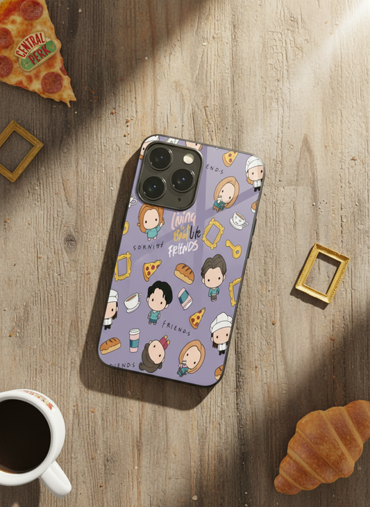 Mini FRIENDS Premium Glass Back Cover For iPhone 11-17 Models