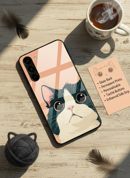 Dreamy Cat Premium Glass Back Cover For Galaxy S, A, M & F Series