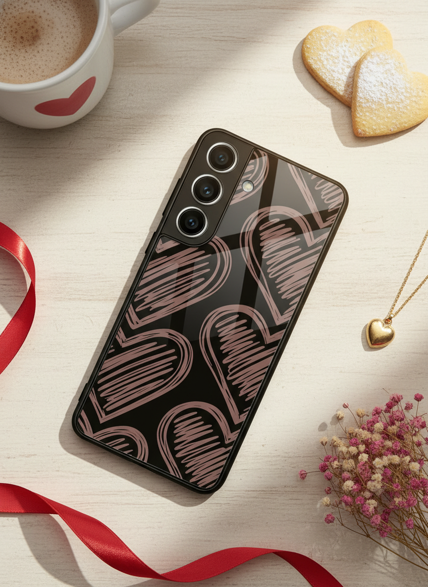 Heartlines Premium Glass Back Cover For Galaxy S, A, M & F Series