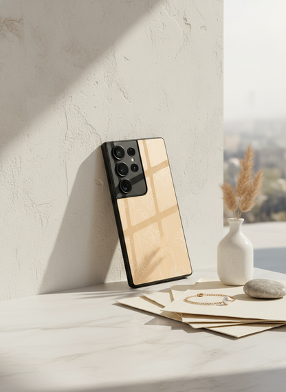 Floral Minimal Line Pattern Premium Glass Back Cover For Galaxy S, A, M & F Series