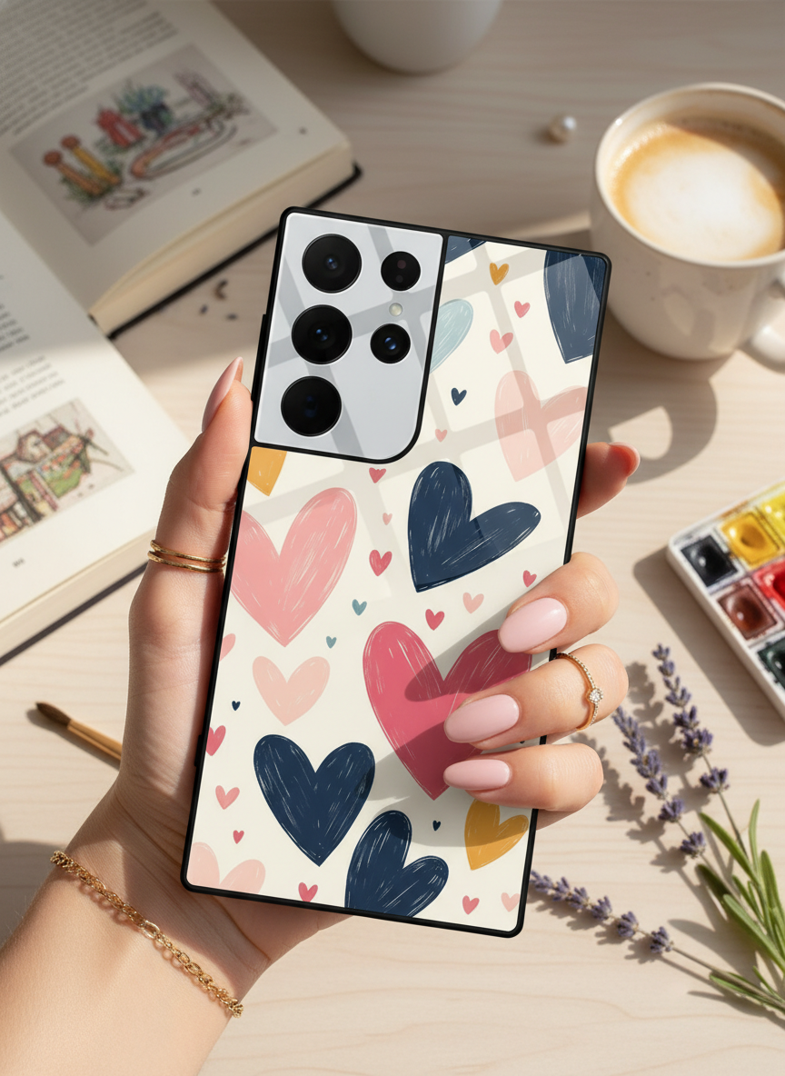 Painted Love Premium Glass Back Cover For Galaxy S, A, M & F Series