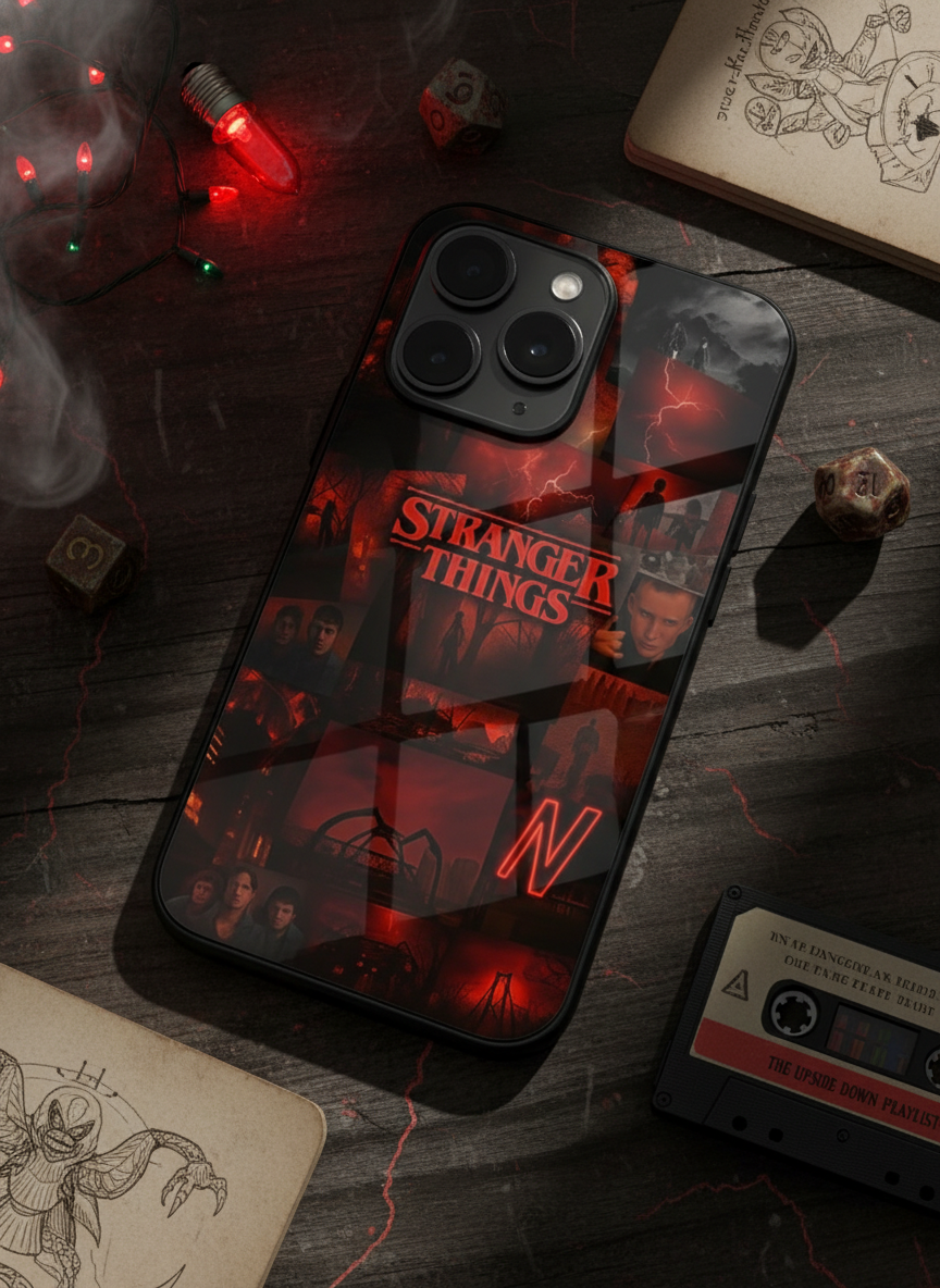 STRANGER THINGS- Red Realm Edit Premium Glass Back Cover For iPhone 11-17 Models