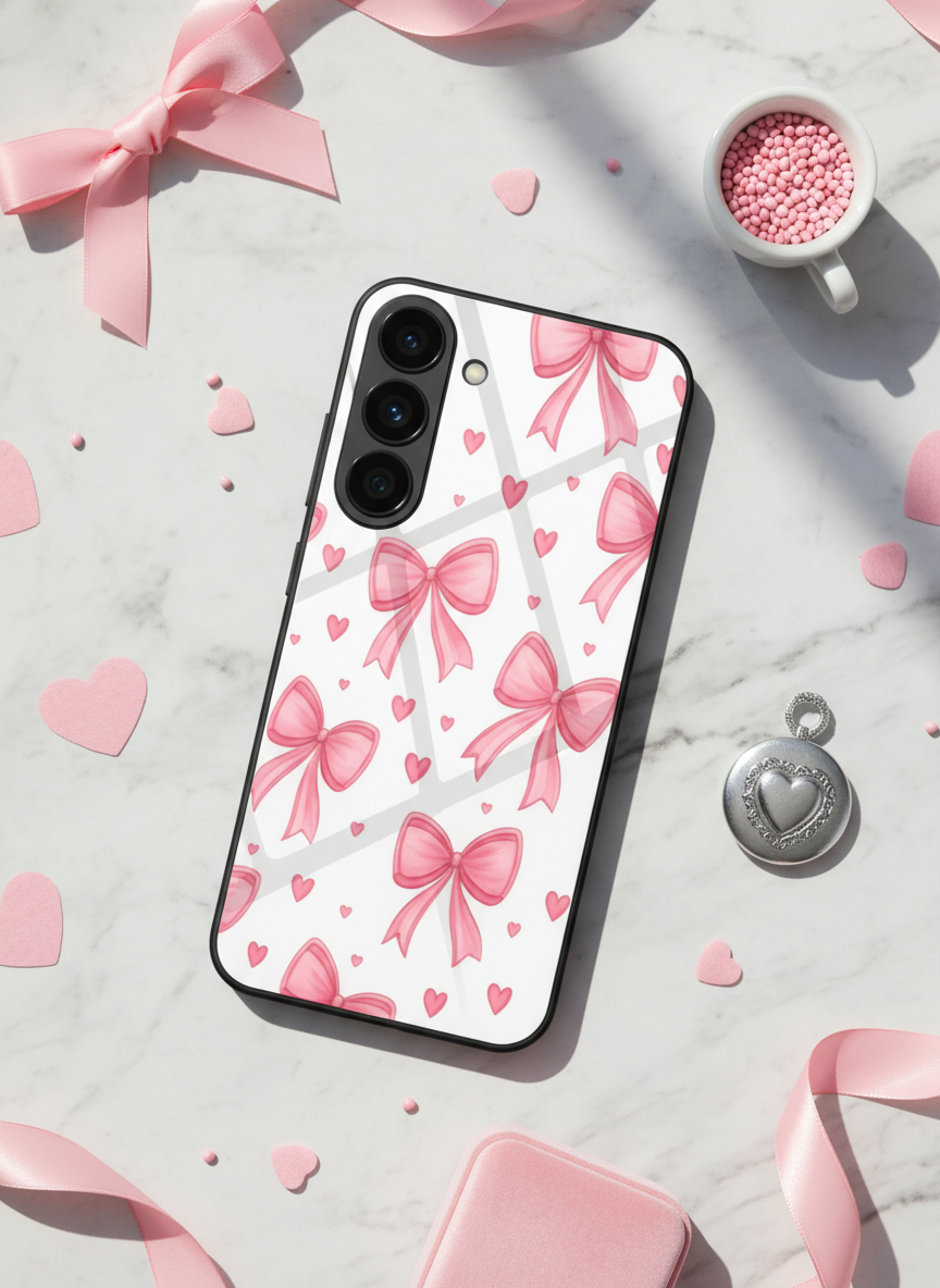 Bow Bliss Premium Glass Back Cover For Galaxy S, A, M & F Series