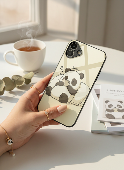 Hmm Panda Premium Glass Back Cover For iPhone 11-17 Models