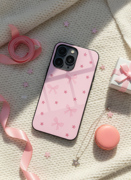 Sparkling Bows Premium Glass Back Cover For iPhone 11-17 Models