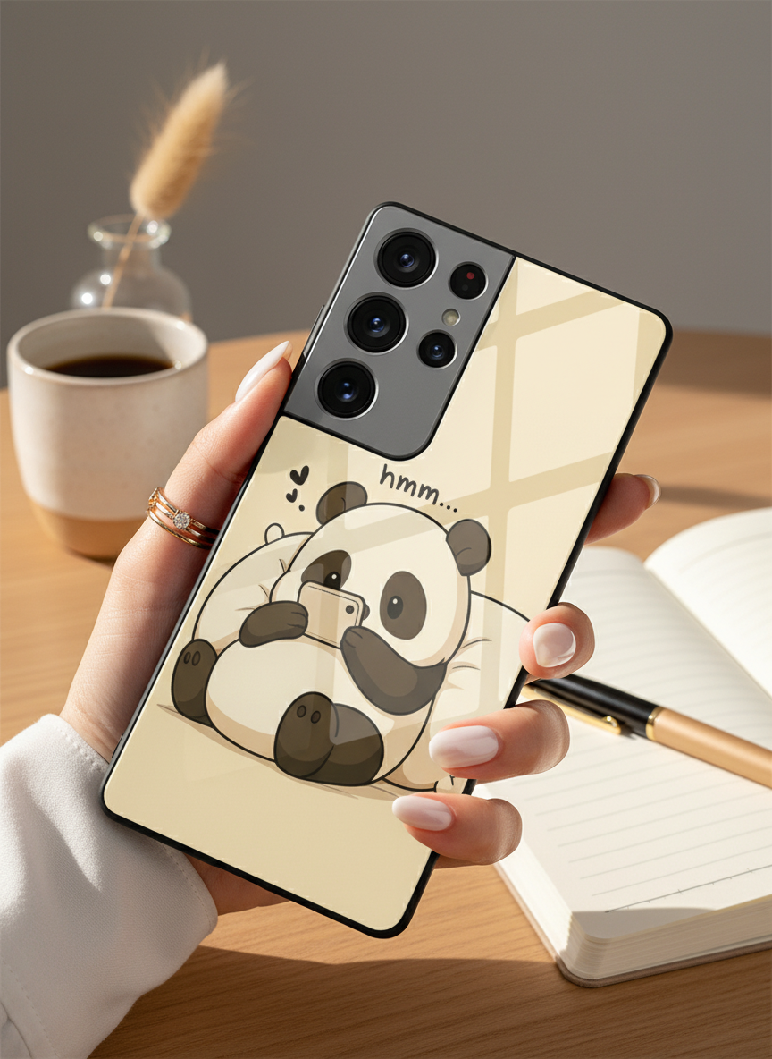 Hmm Panda Premium Glass Back Cover For Galaxy S, A, M & F Series