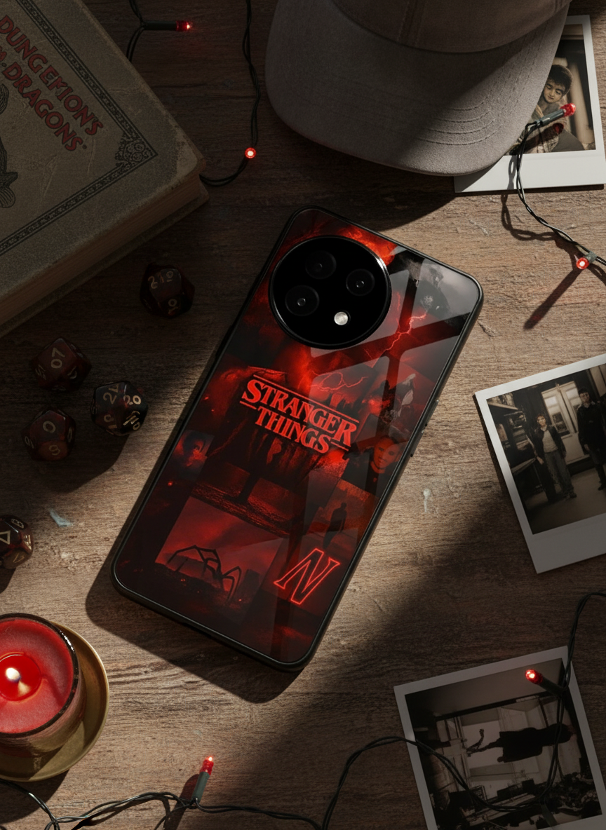 STRANGER THINGS- Red Realm Edit Premium Glass Back Cover For One Plus 13, 12, 11, 10, Nord Series