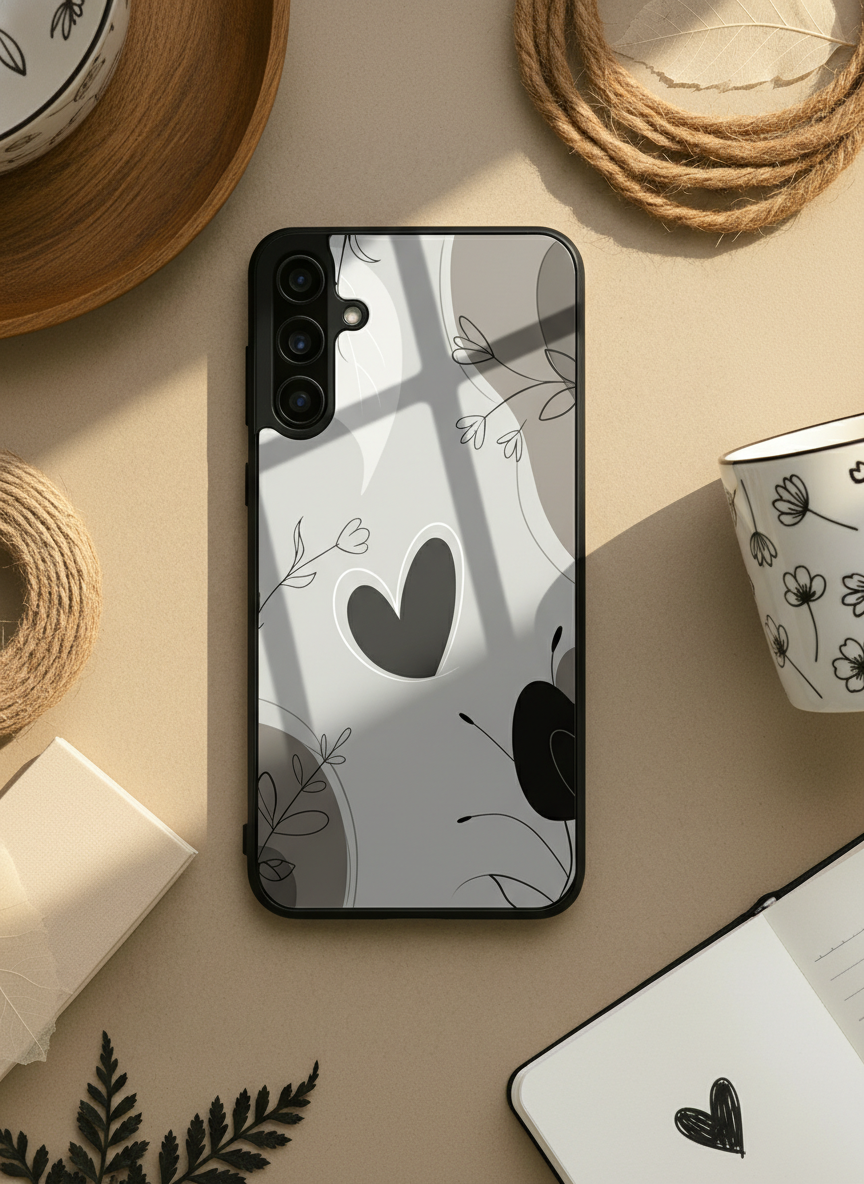 Muted Heart Premium Glass Back Cover For Galaxy S, A, M & F Series