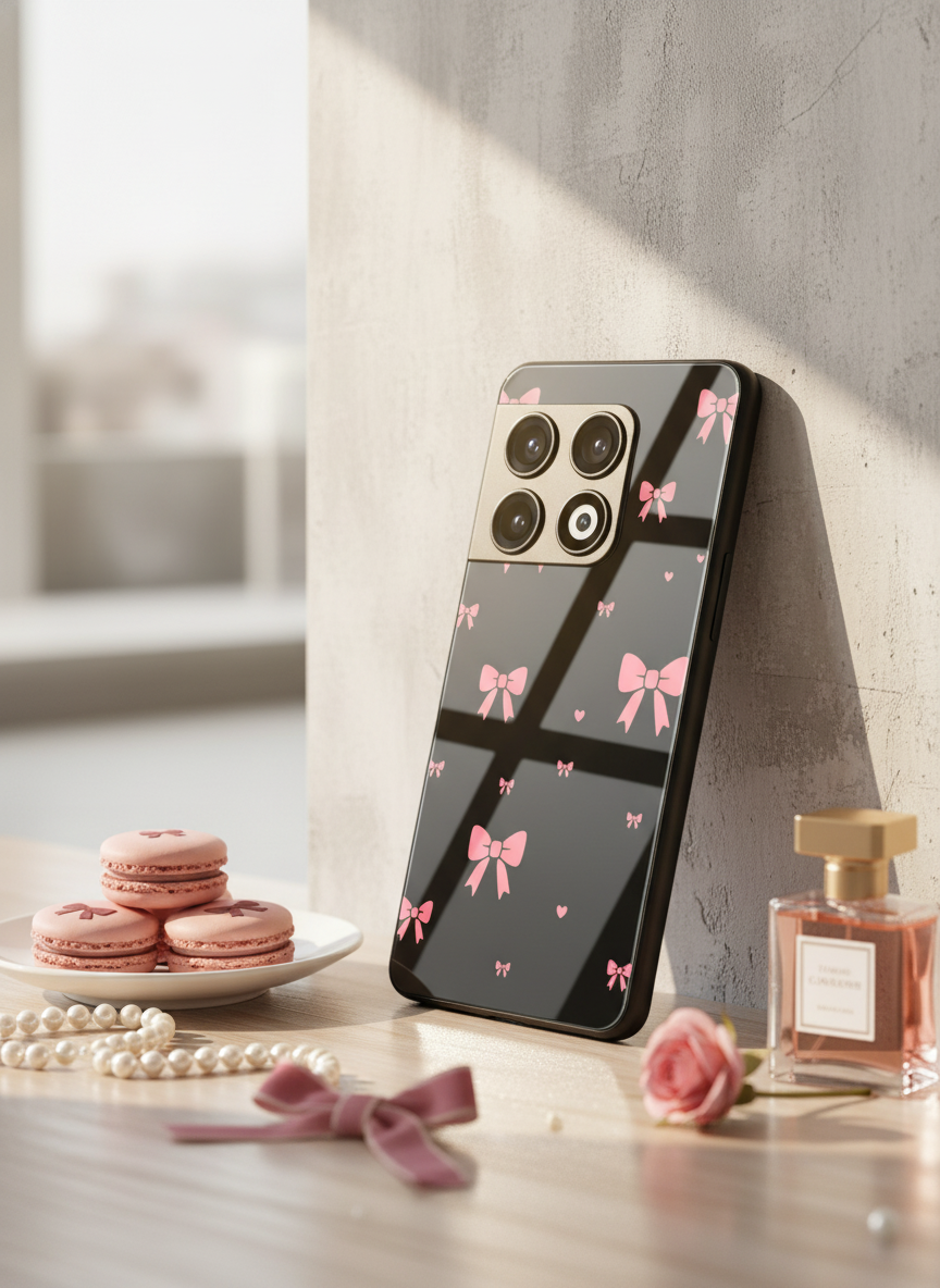 Glam Bow Premium Glass Back Cover For One Plus 13, 12, 11, 10, Nord Series