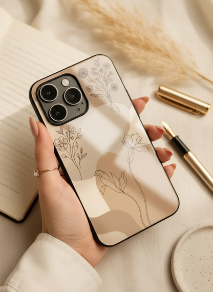 Earthy Petals Premium Glass Back Cover For iPhone 11-17 Models