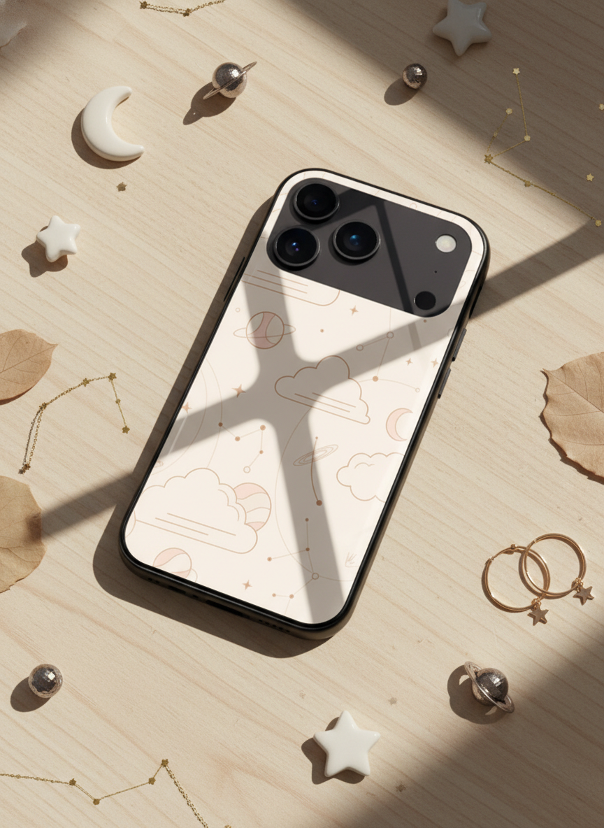 Celestial Love Premium Glass Back Cover For iPhone 11-17 Models