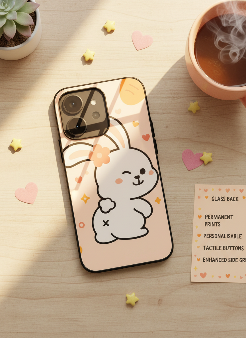 Bunny Pooh Premium Glass Back Cover For iPhone 11-17 Models