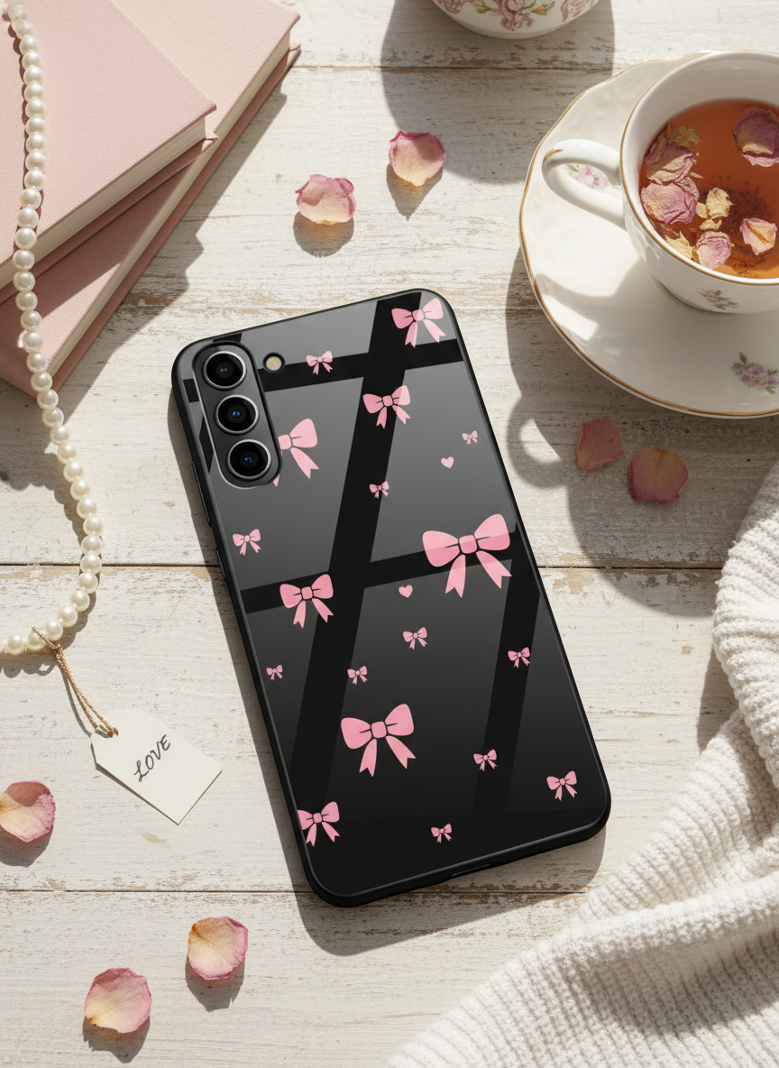 Dark Aesthetic Bows Premium Glass Back Cover For Galaxy S, A, M & F Series