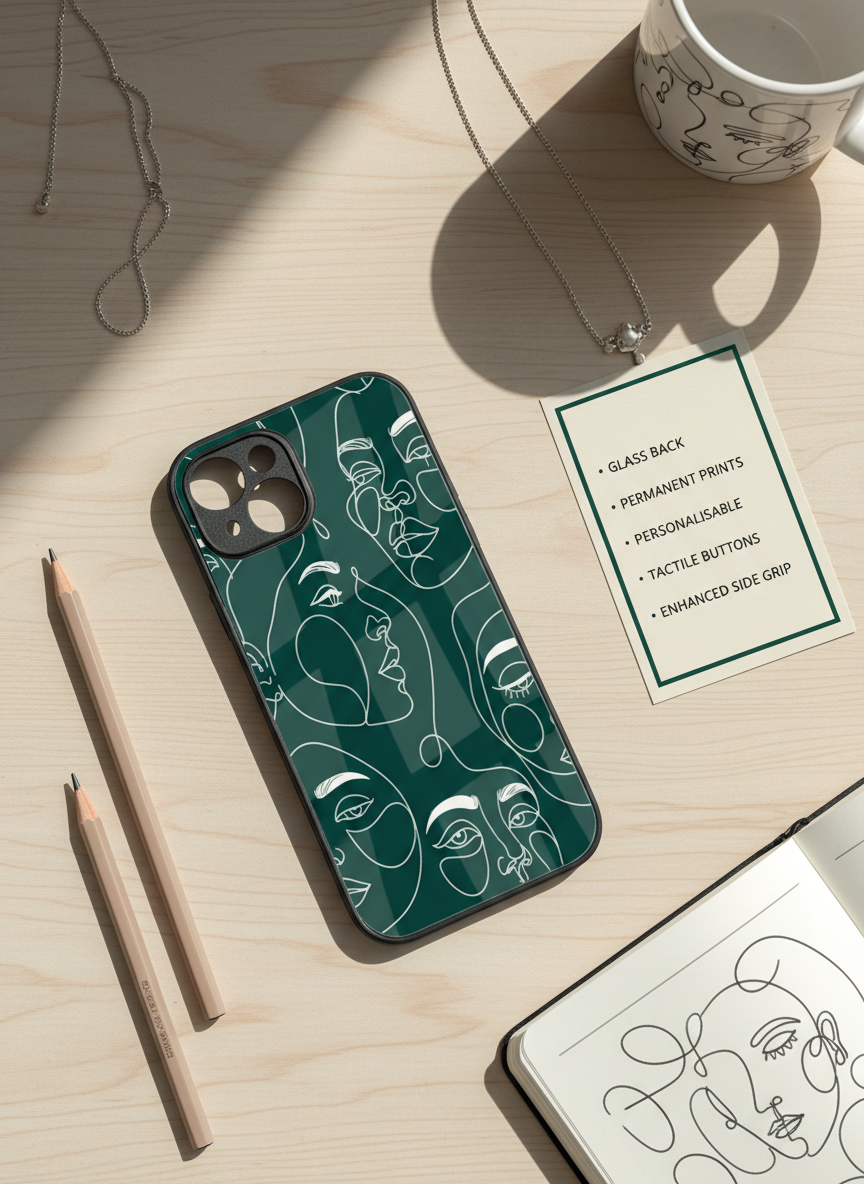 Line Art Lady  Premium Glass Back Cover For iPhone 11-17 Models