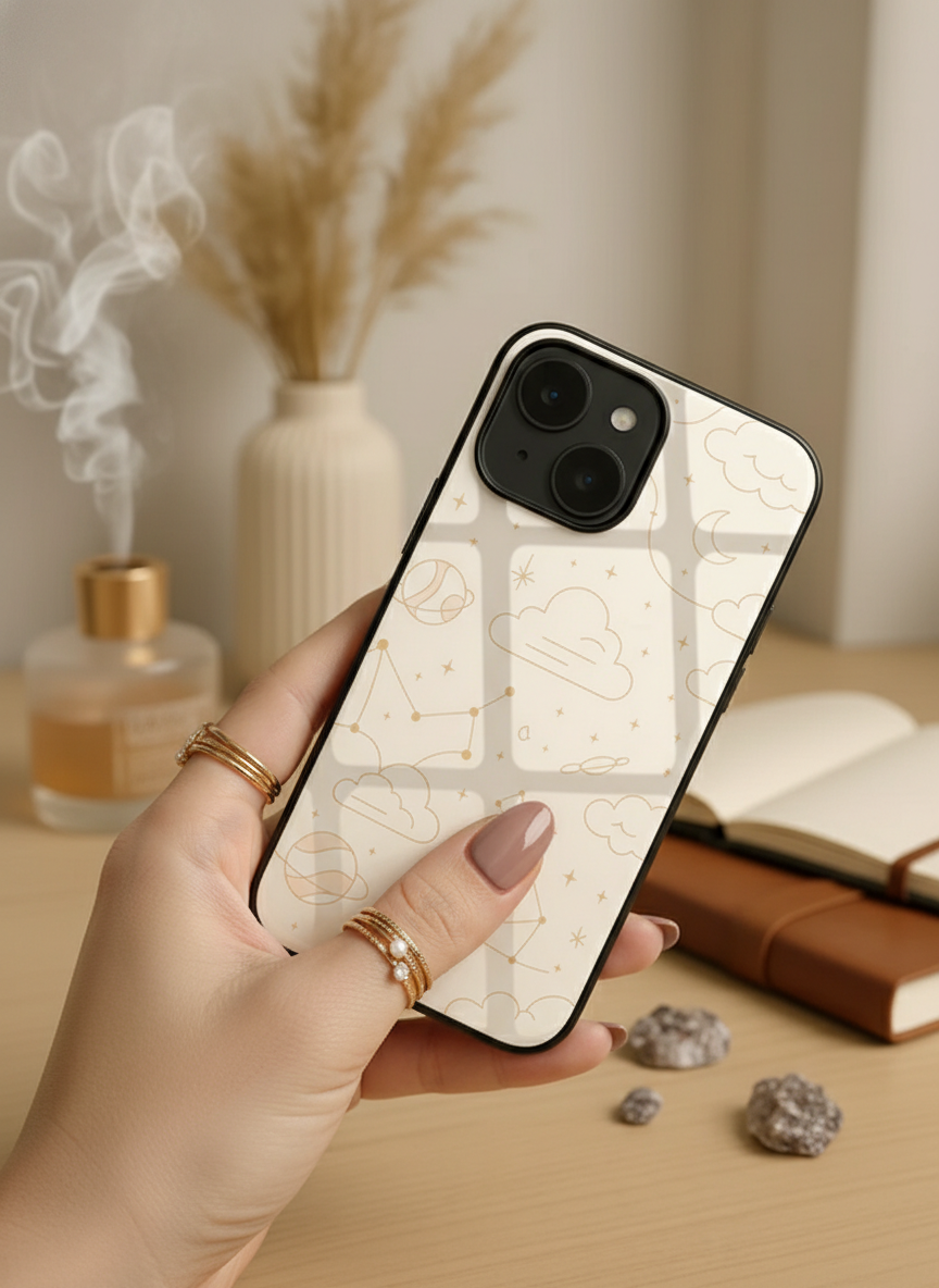 Celestial Love Premium Glass Back Cover For iPhone 11-17 Models