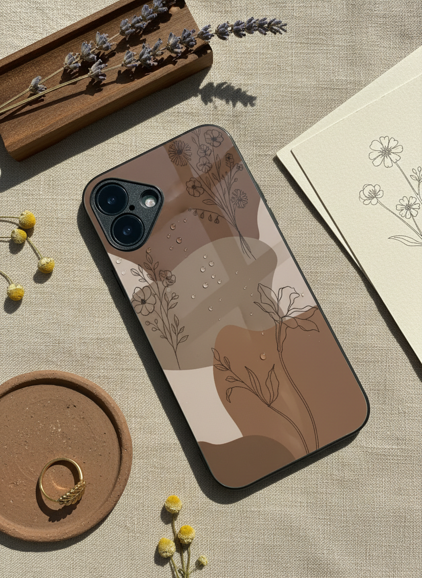 Earthy Petals Premium Glass Back Cover For iPhone 11-17 Models